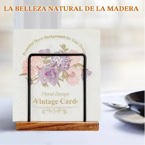 Vista 4 de Servilletas de madera de acacia con alambre de metal, servilletero de pie para mesa
