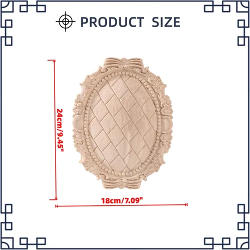 Vista 3 de Apliques de madera tallada Onlay sin pintar, apliques de madera y onlays para muebles (10,24x18 cm/ 9.06"x7.87")