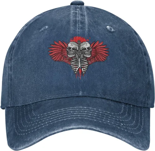 Vista 2 de Cowboy Hat Trendy Hats for Man and Women Djustable Four Season Outdoor Baseball Cap of Hell Skull with Angel Navy Blue