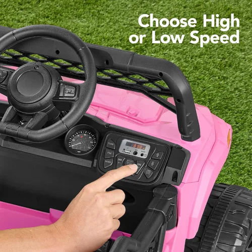 Vista 14 de Best Choice Products Carro Eléctrico Montable UTV de 12V para Niños con Remolque con Control Parental, Luces LED, 2 Velocidades, Bluetooth - Rosa