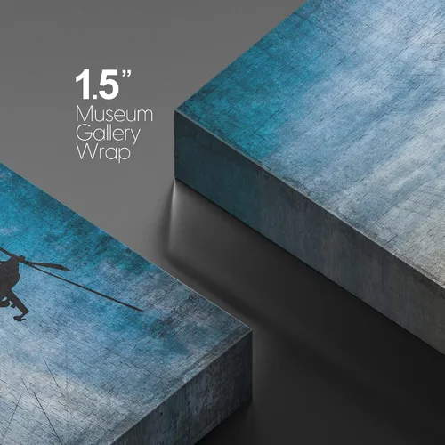 Vista 4 de wall26 Lienzo impreso para pared, estilo panel de madera, soldados del ejército estadounidense, helicóptero, puesta de sol, cultural, histórico