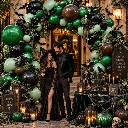 Vista 7 de Globos negros, verdes y marrones, doble relleno, color verde esmeralda oscuro, kit de arco de guirnalda de globos para Navidad, Año Nuevo Negro