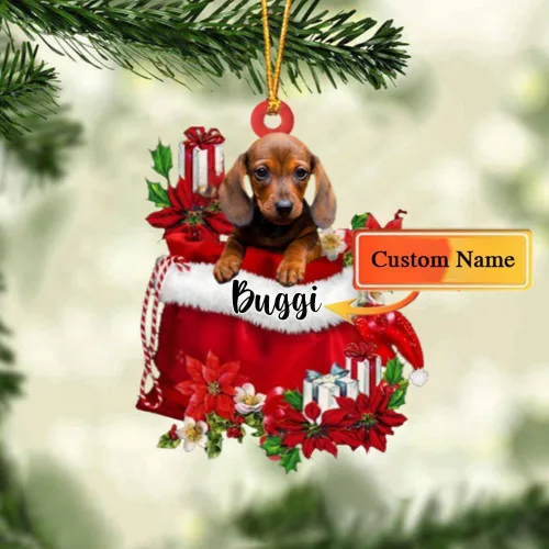 Vista 165 de Perro Akita Inu personalizado en bolsa de regalo, adorno de Navidad, nombre personalizado, regalo para amantes de los perros, familia, Navidad