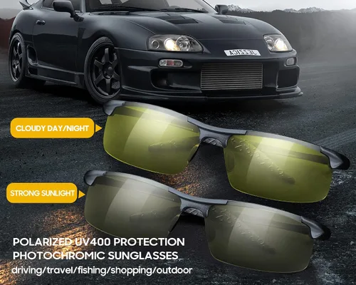 Vista 4 de TJUTR Gafas fotocrómicas de visión nocturna para hombre, lentes polarizadas, antideslumbrantes, seguridad nocturnalluviaconducción