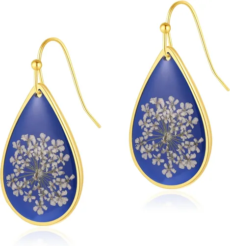 Vista 54 de Forget-Me-Not and Queen Anne's Lace Pressed Wildflower Earrings Pressed Flower Earrings Handmade Drop and Dangle Earrings Gift for Woman