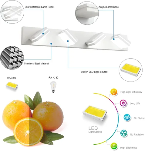 Vista 2 de SineRise - Lámpara LED para tocador de baño - Moderna lámpara regulable de acrílico con acabado blanco mate para iluminación de pared sobre