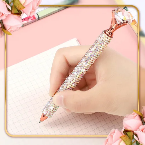 Vista 5 de Lincia 4 bolígrafos con diamantes en la parte superior con bolígrafo de cristal de strass para mujeres, bolígrafo de tinta con recambios