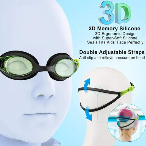 Vista 5 de Kids Swim Goggles 2 Pack, Anti Fog No Leak Swimming Goggles for Boys Girls Ages 6-14, Wide View Swim Goggles Kids