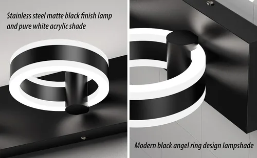 Vista 3 de Lámparas LED de baño, luces negras de tocador de 15 pulgadas, modernos apliques de pared acrílicos de 2 luces, accesorio de iluminación de pared