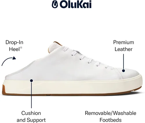 Vista 6 de OluKai Lae'ahi Li 'ILI - Tenis de vestir de cuero impermeables para hombre Blanco claro/blanco claro