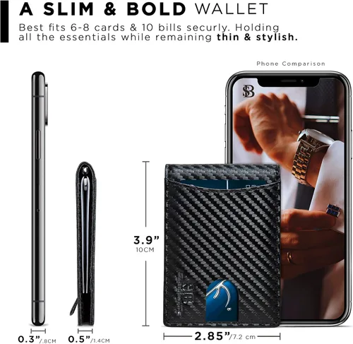 Vista 6 de SERMAN BRANDS RFID Blocking Slim Bifold Genuine Leather Minimalist Front Pocket Wallets for Men with Money Clip Thin Mens