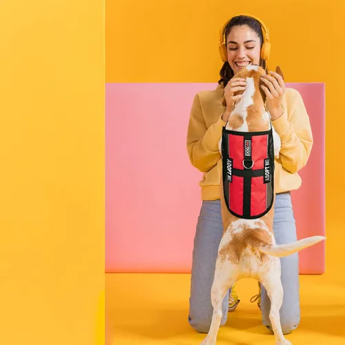 Vista 29 de Dogline MaxAire - Chaleco de malla para perros de 13 a 16 pulgadas y 2 parches extraíbles Adopt Me, talla S, color negro