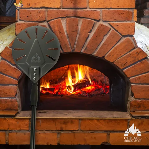 Vista 5 de Chicago Brick Oven Turning Pala Perforada para Pizza - 7" de Diámetro - 35" de Longitud Total - Pala para Pizza Premium, Acero para Pizza, 12
