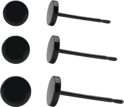 Vista 7 de Aretes de titanio de punto plano y bola hipoalergénicos para mujeres, hombres y niñas, oro rosadoradoplatanegro, aretes de disco redondo de 0.118in