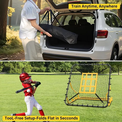 Vista 5 de Utheer Red de rebote de béisbol de 4 x 4.5 pies con zona de ataque y objetivo de 9 rejillas para béisbol, softbol, fútbol, voleibol, lacrosse, 3