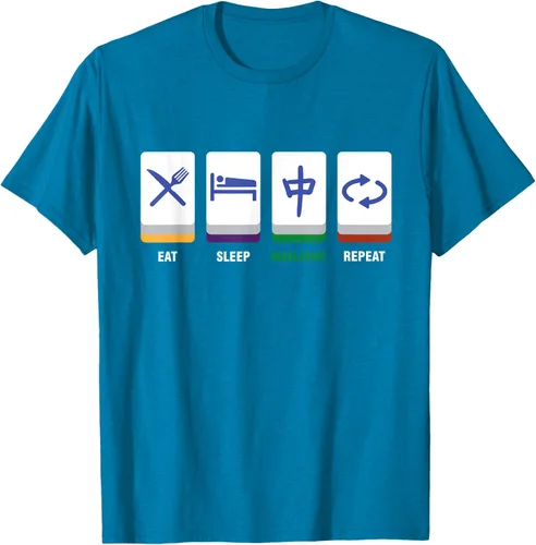 Vista 3 de Camiseta Mahjong Lover Eat Sleep Mahjong Tiles, Negro, S