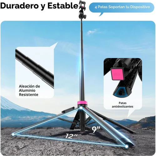 Vista 9 de ULANZI 0.01s Auto Pop - Trípode abierto para teléfono con control remoto, MT44B 59 pulgadas Selfie Stick trípode con doble montaje para teléfono