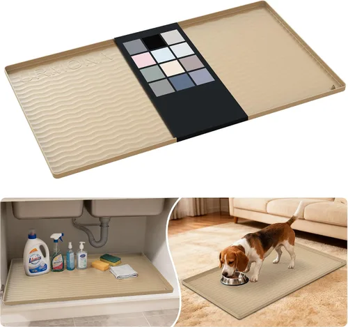 Vista 63 de URMONA - Tapete de silicona impermeable para debajo del fregadero, 16 x 10 Beige