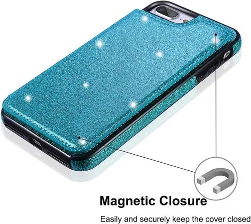 Vista 5 de Funda de piel tipo cartera para iPhone con (dos cierres magnéticos), (ranuras para tarjetas) función atril
