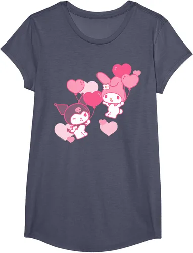 Vista 19 de Camiseta de My Melody y Kuromi con corazones del Día de San Valentín Negro