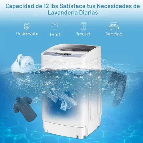 Vista 3 de RELAX4LIFE Lavadora completamente automática, lavadora compacta de 12 libras de capacidad con 10 programas, 8 niveles de agua, pantalla LED y bomba