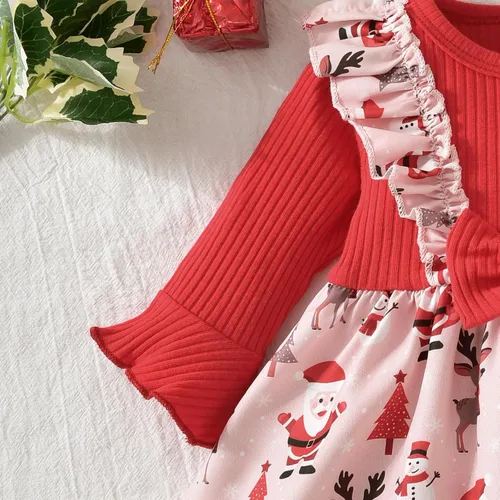 Vista 3 de Aalizzwell Vestido mameluco de una pieza para bebés y niñas con sombrero de 0 a 18 meses Rojo Navidad