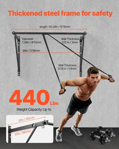 Vista 2 de VEVOR Pull Up Bar, Multi-Grip Wall Mounted Pull Ups, 50 in Width Multifunctional Chin Up Training Station, Heavy Duty Steel Upper Body Workout Bars