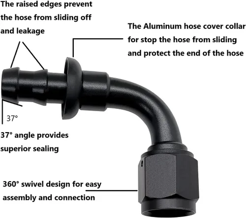 Vista 3 de YSIL 10AN de hembra a 5/8" Manguera estriada 45 grados giratoria de aluminio con bloqueo de empuje, conector de extremo de manguera para línea