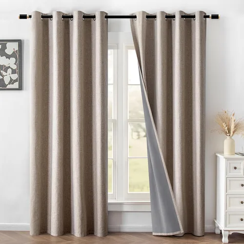 Vista 20 de Cortinas 100% opacas para sala de estar, juego de 2 paneles de 96 pulgadas, bloqueo de luz, pestaña trasera y bolsillo para barra, cortinas