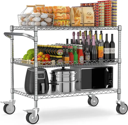 Vista 11 de Leteuke Carrito de herramientas de 2 niveles con ruedas, carrito utilitario rodante resistente con asa, carrito de almacenamiento de servicio