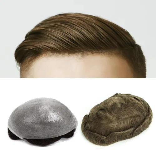 Vista 10 de GEXWORLDWIDE GEX 62 colores tupé para hombres 0.002 in piel ultra fina V-loop 8x10 pulgadas cabello humano conjunto gris densidad densidad densidad