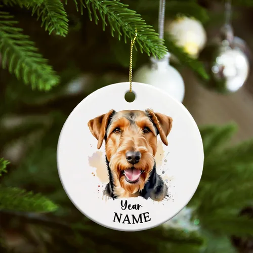 Vista 6 de Adorno de Navidad personalizado para perro Airedale, adorno de cerámica para hombres y mujeres, adornos de cerámica personalizados para perros