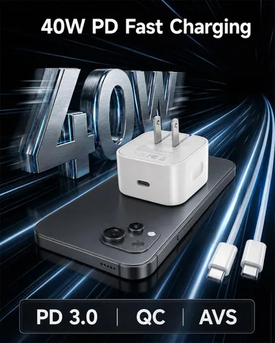 Vista 2 de Adaptador de corriente dinámico de 40 W con 60 W máximo, cargador de pared de carga rápida USB C 40W-60W Dynamic Fast Power Adapter, Foldable
