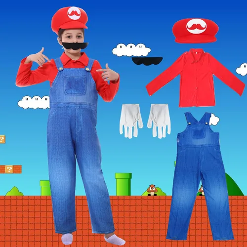 Vista 2 de Disfraz de Super Brothers para niños, disfraz de Halloween Cosplay de Super Mario