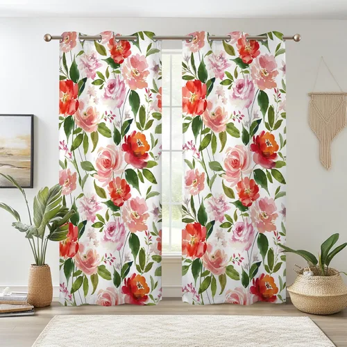 Vista 13 de Renaiss Pink Cherry Patels - Cortinas opacas con aislamiento térmico de flores de cerezo japonés, cortinas de ventana de dormitorio con estampado