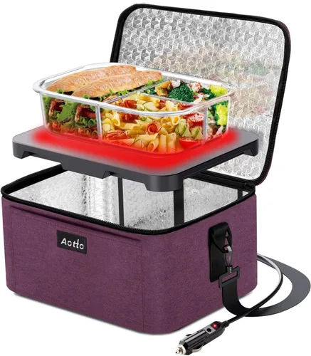 Vista 13 de Aotto Lonchera eléctrica portátil con calentador de alimentos para horno - 12V/24V 2-en-1 calentador de alimentos para coche, lonchera térmica