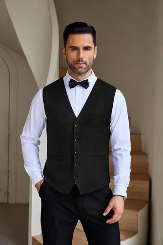 Vista 2 de COOFANDY Chaleco de traje casual para hombre, chaleco formal ajustado para negocios, chaleco de deshierbe