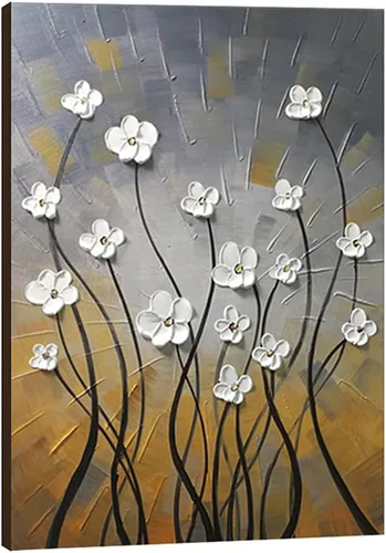 Vista 8 de Wieco Art Pinturas al óleo 100% pintadas a mano, lienzo abstracto, arte de pared, diseño moderno de flores estiradas, listo para colgar, para sala