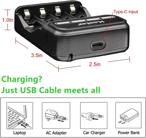 Vista 3 de Kastar AAAJ 1.2V 1000mAh Ni-MH Batería CMH4 Cargador USB inteligente compatible con Panasonic KX-TPA50 KX-TPA50B04 KX-TPA60 KX-TS208 KX-TS4200