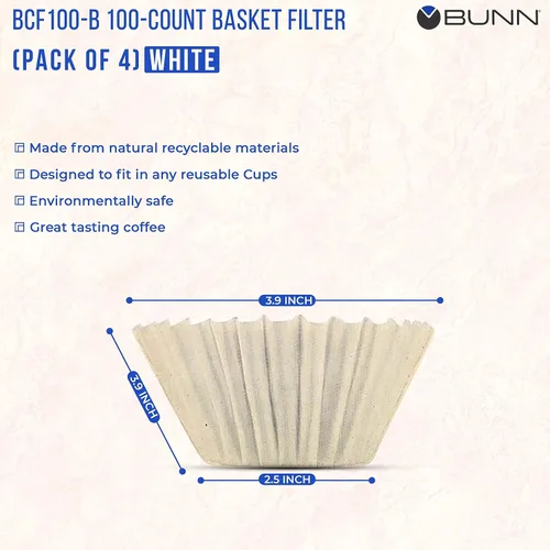 Vista 4 de BUNN Filtro de café – Paquete de 4 – 100 piezas por paquete – Más alto – Forro inferior plano – Papel de calidad para la mayoría de cafeteras
