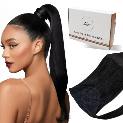 Vista 24 de Hetto Yaki - Extensiones de cabello humano real con clip, color negro azabache, extensiones de cabello rizado con clip, de 14 pulgadas, 5