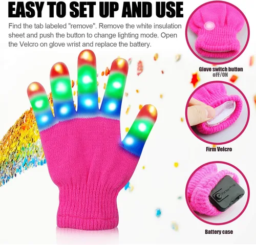 Vista 2 de Guantes con luces LED en los dedos para niños, divertidos, para regalo.