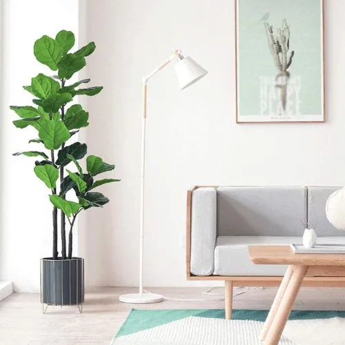 Vista 5 de Plantas falsas, árbol artificial, rama de árbol artificial nórdico, ficus lyrata, árbol de banano falso para el hogar, jardín, decoración de bonsái