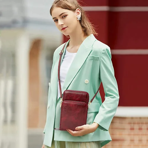 Vista 7 de Bolso chico en bandolera de mujer para celular, minicartera tarjetera monedero de manohombro