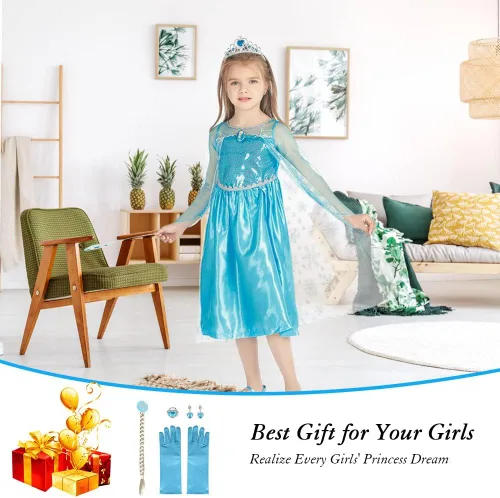 Vista 7 de AOMIG Disfraz de princesa, vestido de princesa con accesorios, vestido de princesa para niñas de 3 a 8 años