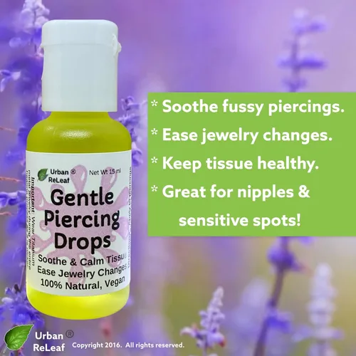 Vista 2 de Urban ReLeaf Gotas de perforación suaves: calma y calma el tejido, facilita los cambios de joyería, 100% natural, vegano. Perfecto para pieles