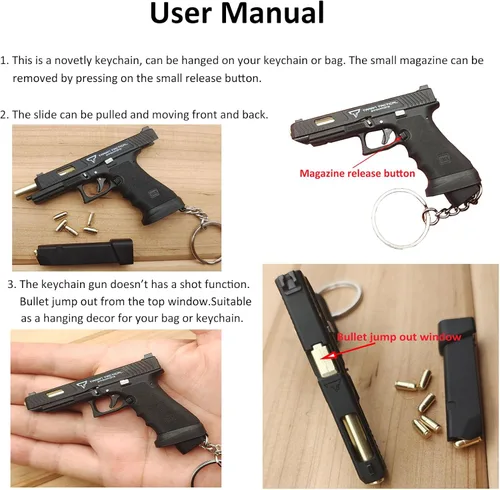 Vista 6 de Mini llavero de pistola, llavero con forma de pistola, llavero táctico pequeño regalo modelo de pistola, llaveros geniales para hombres