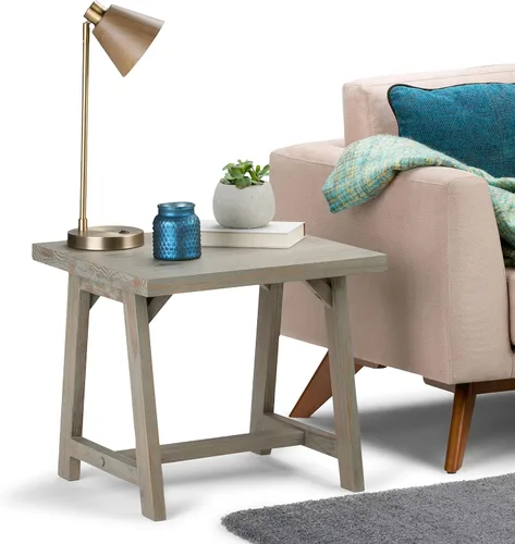 Vista 10 de Simpli Home - Sawhorse - Mesa de centro, color castaño oscuro., Pino, Distressed Grey