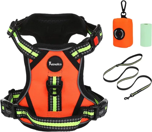 Vista 14 de Petmolico Juego de arnés para perro sin tirones con accesorio de correa, asa de fácil control, chaleco reflectante para razas pequeñas, chaleco