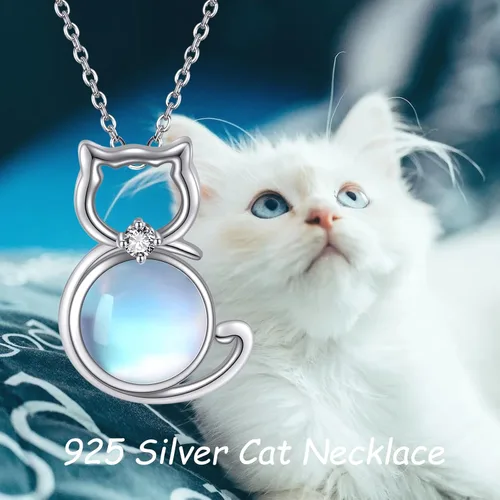 Vista 6 de POPLYKE Collar de gato o familia para mujeres y niñas, plata de ley 925, luna celta, gato, joyería Wiccana, regalo para esposa
